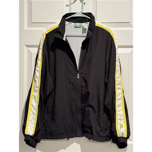 Vintage Prince Tennis Throwback Black & Yellow Track Full Zip Jacket Men's Large - Picture 1 of 11